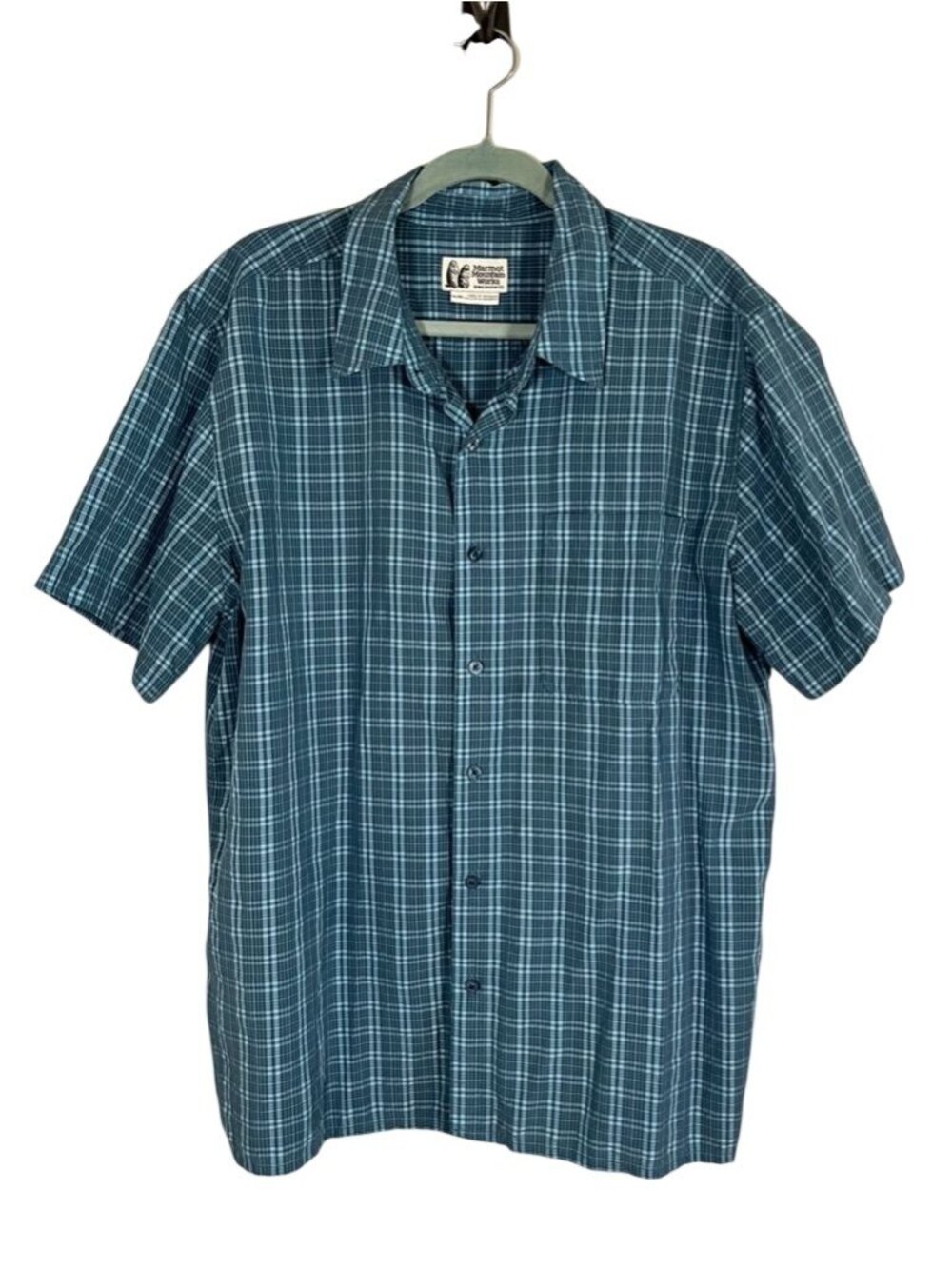 Marmot Plaid Eldridge Classic Shirt Blue XL‎ Preppy Mountain Grunge Outdoors 90s
